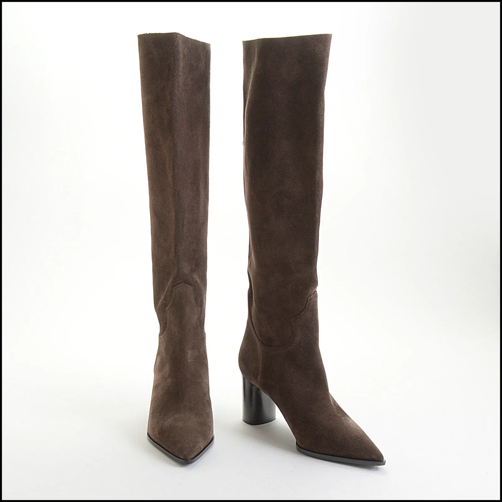 RDC14225 Authentic CASADEI Brown Western Suede Pointy-Toe High Boots Size 9.5