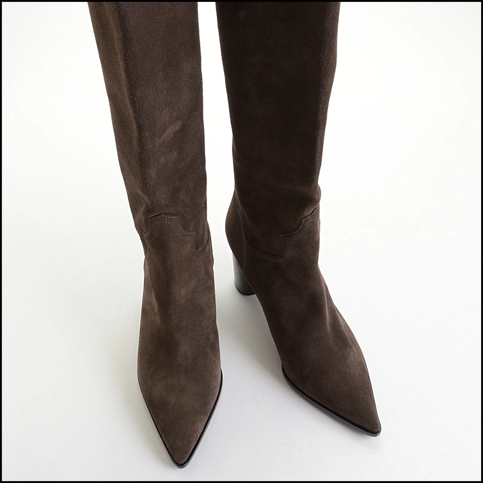 RDC14225 Authentic CASADEI Brown Western Suede Pointy-Toe High Boots Size 9.5