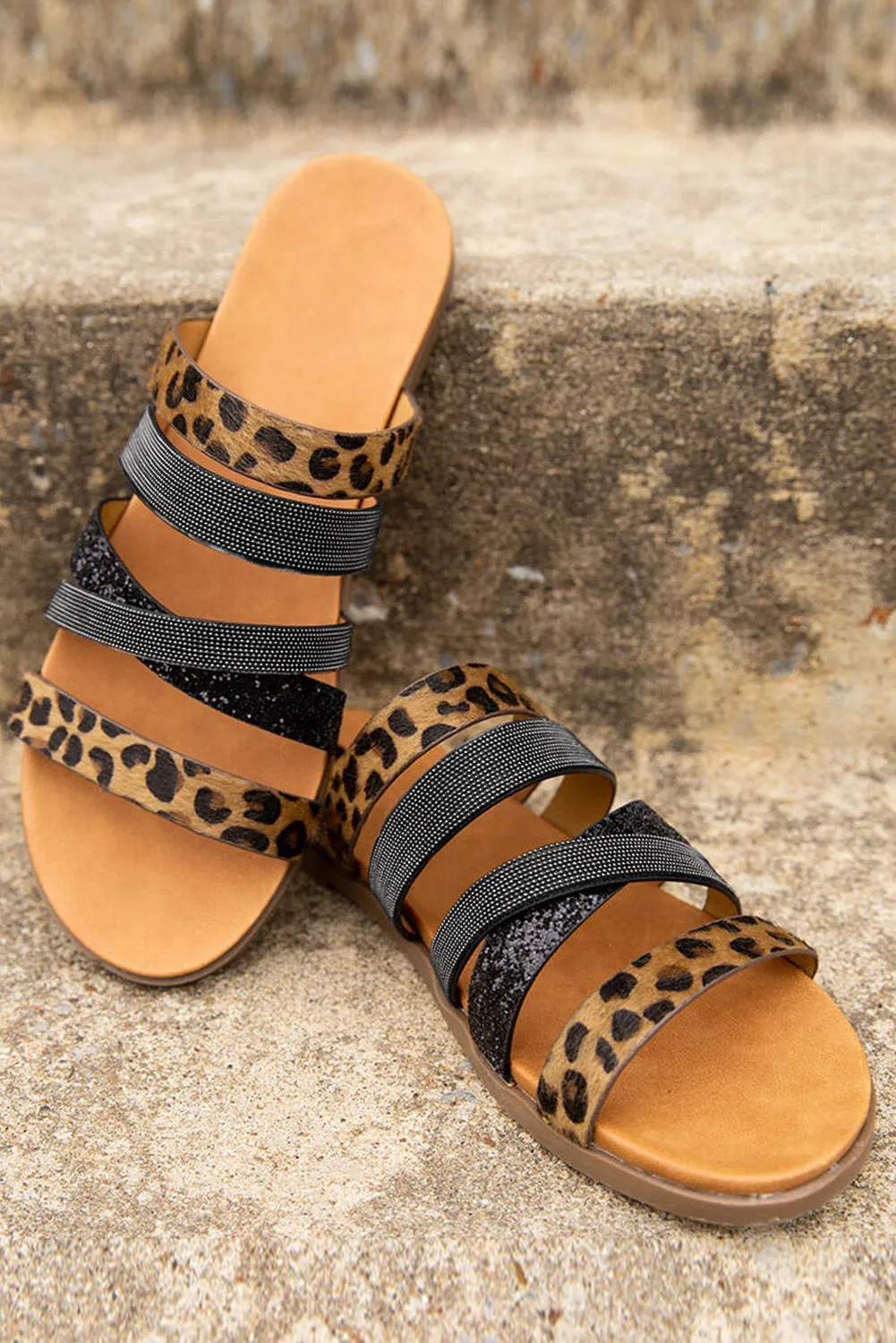 Roman Leopard Leopard Print Slip on Open Toe Strap Slippers