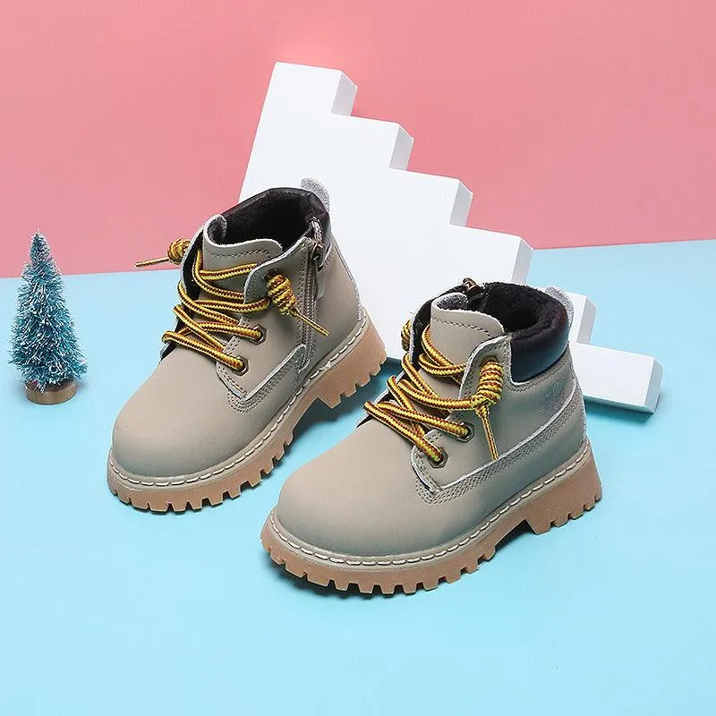 Soft-soled Ankle Boys Plus Cashmere Martin Boots Toddler Leather Shoes