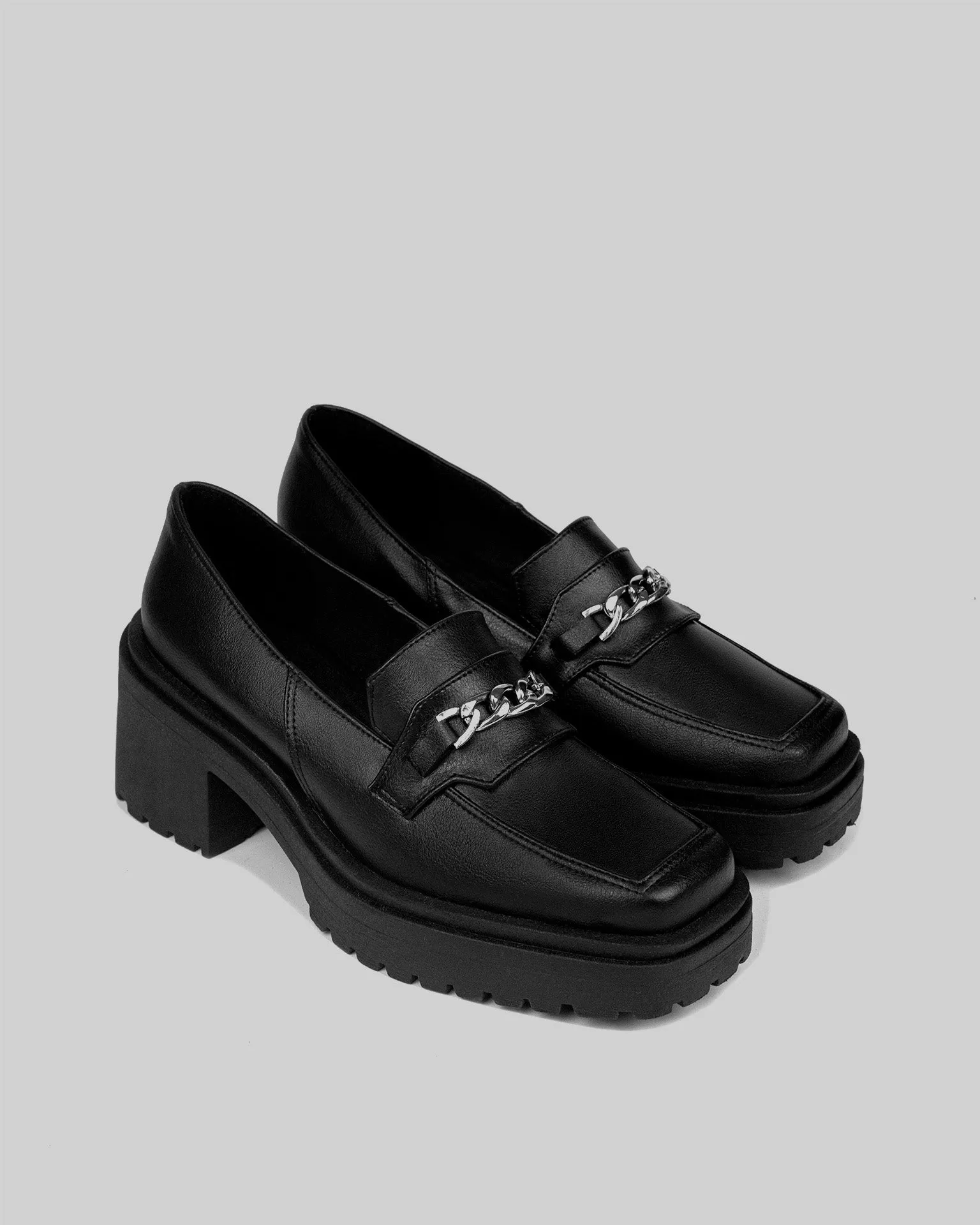 Squared Chunky Loafers Black vegan women's loafers shoes