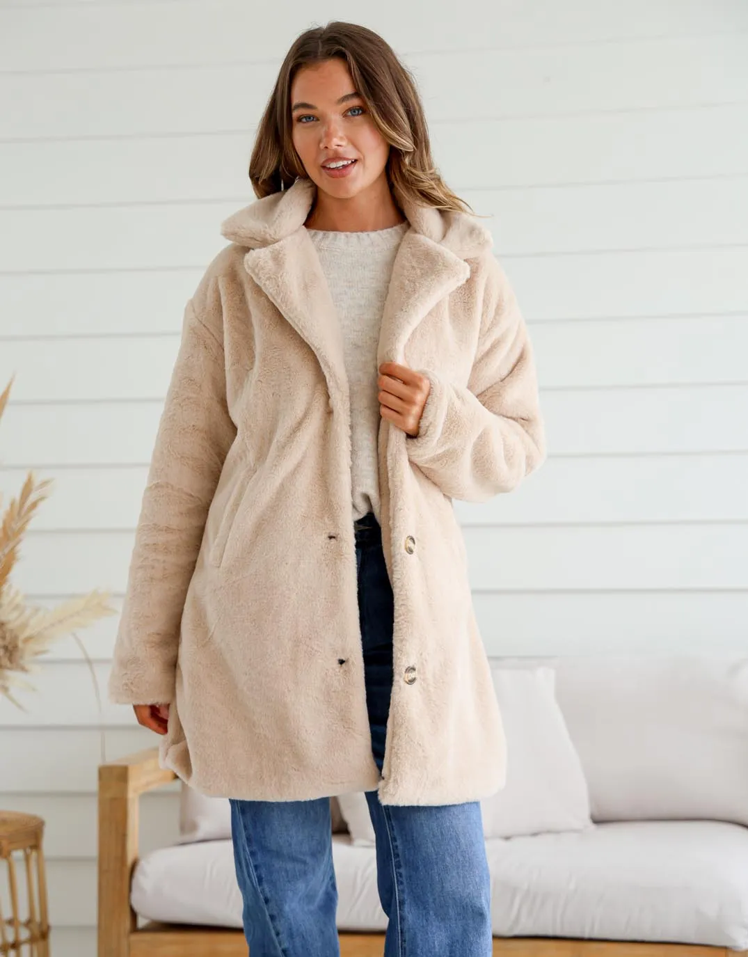 Teddy Faux Fur Jacket - Beige