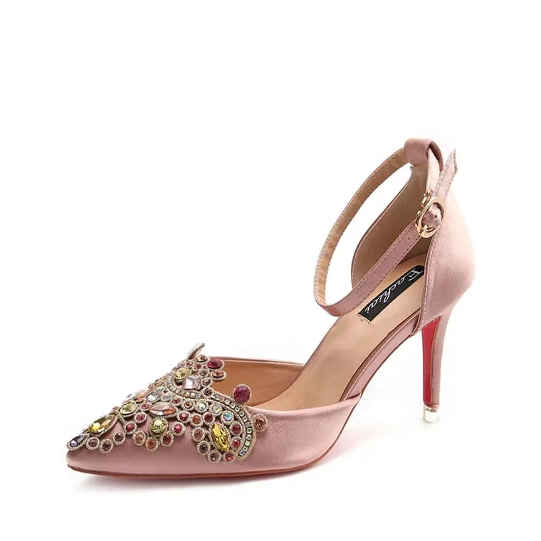 The Kloise Wedding Champagne Heels with Beadings