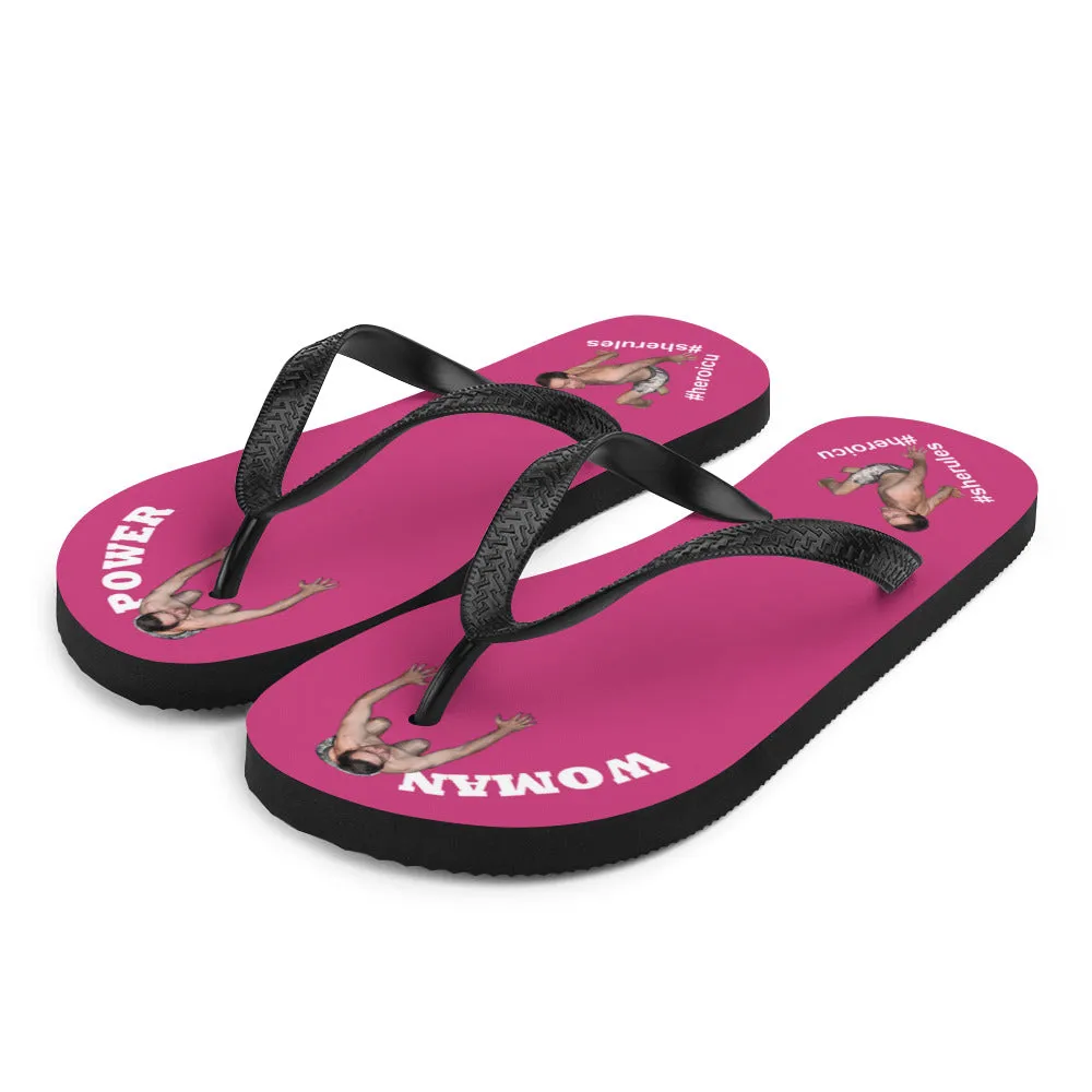 Woman Power Fabric Top Flip Flop Sandal Has Men Bow To Your Toes Magenta Color with White Letters (NEW 2023-04)