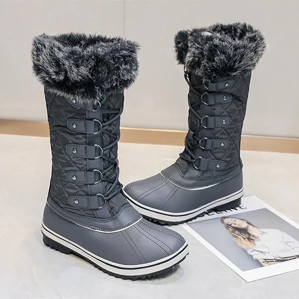 Women's Casual Lace Up Plush Flat Snow Boots 91148115S