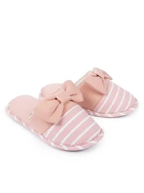 Women's Pink Striped Bow Slippers