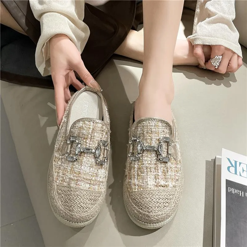 Women's Straw Detail Flat Slippers