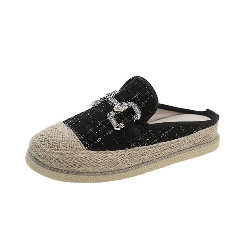 Women's Straw Detail Flat Slippers